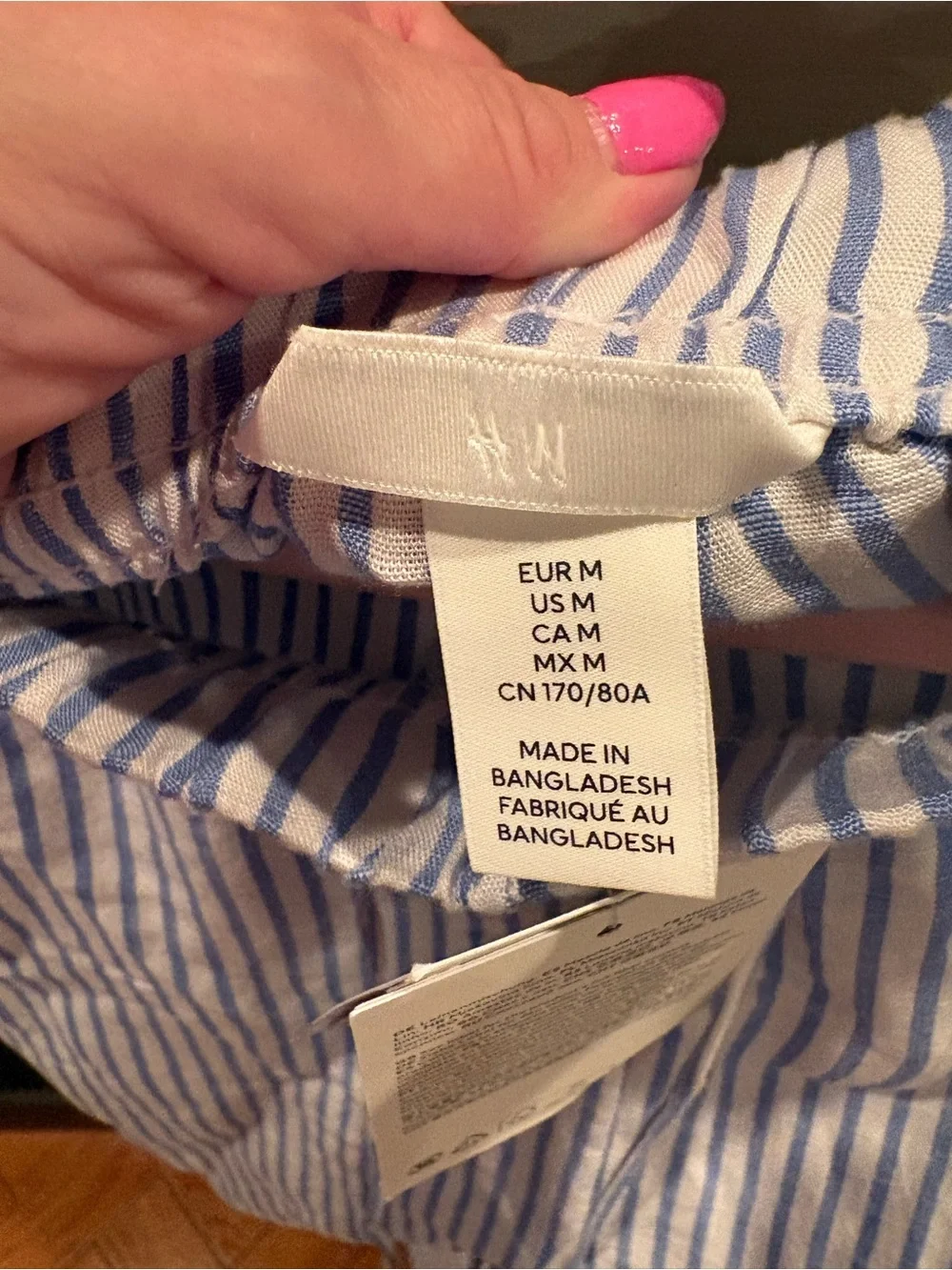 H&M Blue and white striped wide leg linen blend pants